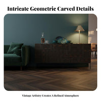 Solid Wood Sideboard Cabinet Light Luxury Design Carved Wood Sideboard Nordic Design Teak Door Console Cabinet for Families, Entryway, Hallway