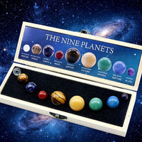 跨境天然水晶球九大行星木盒套装银河宇宙星球科普收藏矿石标本