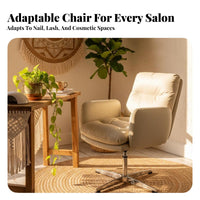 Scalloped Back Vanity Chair Vintage Inspired Upholstered Armchair Curved Backrest Indoor Furniture for Salon Clients, Homeowners, Living Room, Bedroom