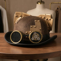Handmade Steampunk Top Hat Velvet Felt Top Hat with Goggles Rivet-Style Studs