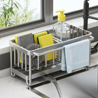 Sponge Holder and Dishcloth Holder Drain Rack, Carbon Steel Scrubber Holder with Draining Tray, 2 Compartments for Countertop Kitchen Sink Storage