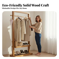 Heavy Duty Complimentary Standing Clothes Rack Multi-Functional Solid Wood Clothing Stand Large Capacity Bedroom Clothing Storage Rack Easy Assembly for Homeowners, Renters, Students, Hallway, Living Room