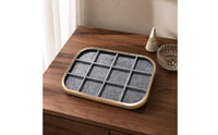 Aluminum Alloy 12-Compartment Jewelry Tray Rounded-Rectangle Flocked Jewelry Tray