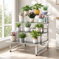 Stainless Steel Multi-Tier Plant Stand for Balcony Outdoor Garden, Integrated Floor-Standing Flower Pot Rack for Succulents and Greenery