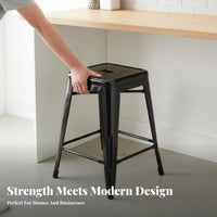 Industrial Aesthetic Backless Square-Seat Stool Minimalist Design Stackable Metal Stool Sturdy Construction Counter Height Chair Easy to Clean for Adults, Business Owners, Homeowners, Cafe, Restaurant, Cafeaesthetic Eatery, Kitchen