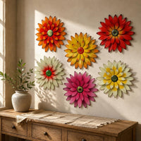 6 Pieces Metal Floral Wall Decor Printed Metal Surface Flower Wall Art