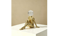 Abstract Figurine with Glass Head Sculptural Seated Figurine Ribbed Statue for TV Cabinet