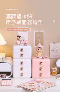 小抽屉式多层首饰收纳盒发夹手环耳钉项链饰品梳妆台储物整理盒子 迷你小柜子【粉色】大号-3层