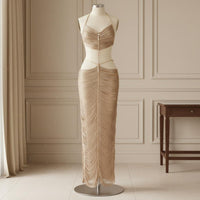 Pearl Detail Cutout Dress Cutout Halter   Dress Women's Apparel for Party, Nightlifes, Cocktail