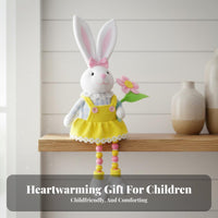 Beaded Leg Bunny Stuffed Toy Pastoral Design Easter Bunny Stuffed Toy Cute Design Spring Hare Shelf Sitter for Tiered Tray, Mantel, Bookshelf