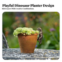 Dinosaur Pot Climber Creative Design Flower Pot Hanging Dinosaur Cute Climbing Theropod Statue for Plant Lovers, Gardeners, Patio, Balcony