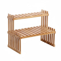unobstructedSided Double-Layer Bamboo Plant Stand Rectangular Slatted Bamboo Plant Shelf Compact Garden Furniture Space Saving