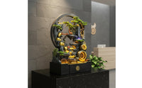 Feng Shui Design Indoor Waterfall Fountain Built-in Aquarium Freestanding Water Curtain Wall LED Rockery Fountain for Business Owners, Living Room, Hotel Lobby, Entryway, Restaurant