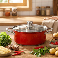 Saucepan and Stainless Steel Pot for Induction, Red Cooking Pot with Glass Lid and Double Handle, Large Soup Pots with Lids, Gift Packaging