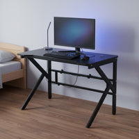 Stable Structure K-Shaped Gaming Desk Sturdy Construction Modern Study Workstation High Load Capacity Black Writing Desk Waterproof Surface for Gamers, Students, Bedroom