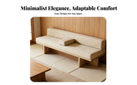 Wabi-Sabi Aesthetic Straight-Line Wooden Frame Sofa Minimalist Design space-saving Settee Designer Inspired Lounge Bench 2-Seater for Interior Designers, Business Owners, Coffee Shop, Hotel Lobby, Reception Area, Living Room