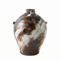 Ceramic Vase with Lug Handles Distressed Rustic Minimalist Ceramic Vessel Handhand-Painted Bedroom Decoration for Decorators, Guesthouse