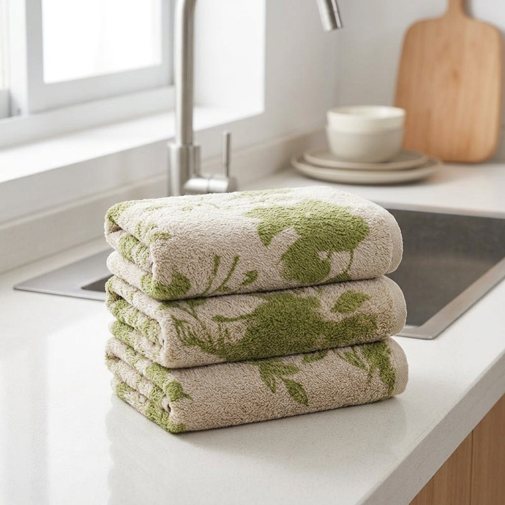 Microfibre Cloth with Floral Pattern Kitchen Towels, Coral Fleece Cleaning Cloths, Absorbent Lint-Resistant Dish Drying and Wiping Towels