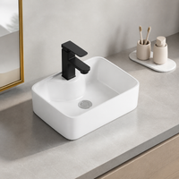 White Ceramic Bathroom Sink, Rectangular Countertop Lavabo Salle de Bain Ceramique, 13cm Deep Vessel Sink with Faucet & Drain