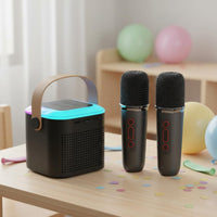 Subwoofer Bass Portable Karaoke Machine Rechargeable Bluetooth Speaker Audio Input Device Set Long Battery Life Mini Karaoke Machine with 2 Wireless Microphones High-Fidelity Sound Quality for Family