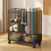 Wire-Grid Rolling Mesh Rack Freestanding Gym Storage Rack Large Capacity Exercise Mat Holder Space-Saving
