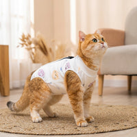 Cat Recovery Suit for Post Surgery, Cartoon Round Neck Cat Spay and Neuter Recovery Suit, Breathable Anti Licking Fasteners Bodysuit