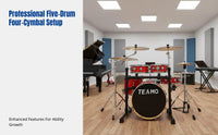 Portable Drum Kit, 5-Drum 4-Cymbal, Double-Sided, Practice Set