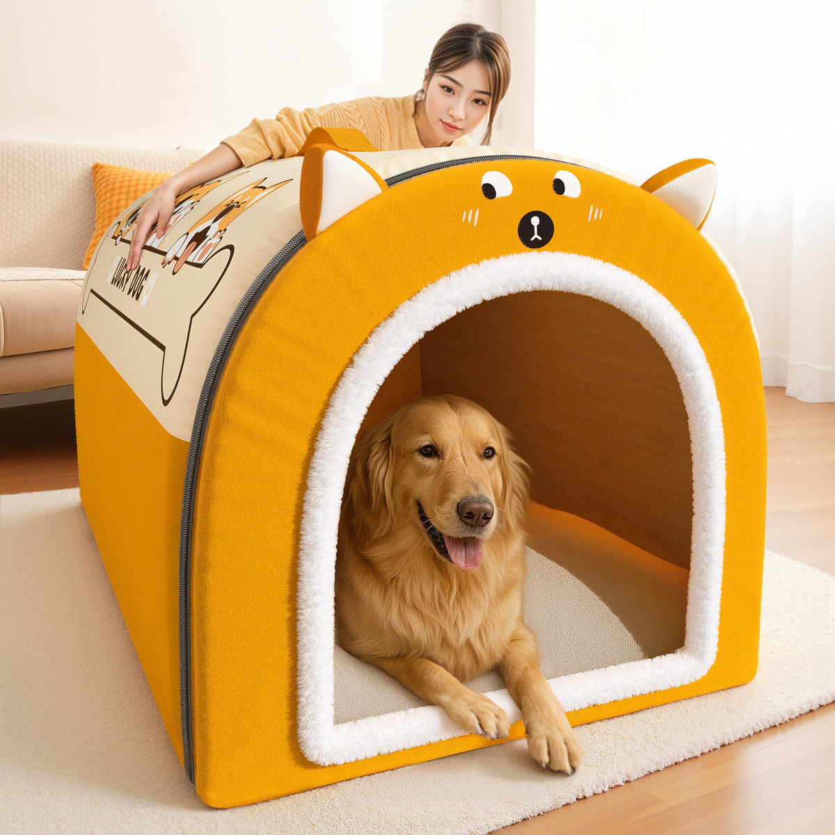 狗窝冬加厚保暖大型犬金毛封闭式安全感窝狗房子四季通用可拆洗窝