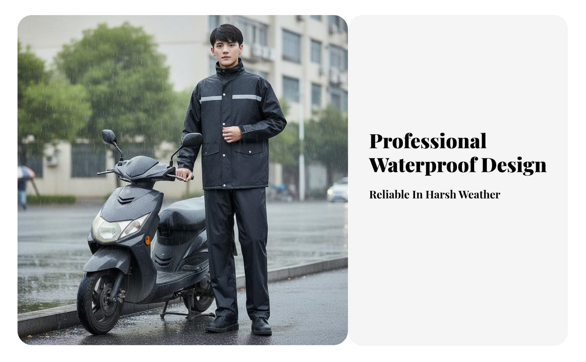 Two-Piece Rain Suit Stormproof Reflective Motorcycle Rain Suit Reflective Jacket and Pants Set for Delivery Riders, Commuters, Outdoor, Hiking