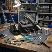 Digital Display Soldering and Hot Air Station Interchangeable Nozzles 2 in 1 Soldering Station Cleaning Sponge Workshop Equipment Space Saving Design