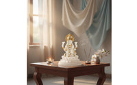Gold Accents Resin Deity Figurine Frosted Finish Multi-Armed Deity Statue Translucent Lotus Pedestal Figurine Ornamental Design