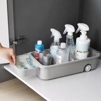 Under Sink Storage Organizer, 2-Tier Sliding Drawer, For Detergent & Cleaning Supplies, Kitchen, With Casters