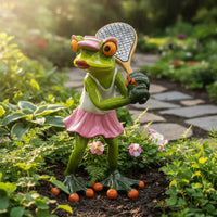 Tennis Frog Statue Whimsical Design Frog Statue Indoor & Outdoor Use for Patio, Desktop, Office