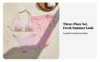 3 Pieces 3 Piece Bikini Set Sun Protection Pink Bikini with Mesh Wrap Skirt Breathable Triangle Swimsuit with Cover up for Young Adults, Swimming