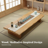 Japanese Design Low Drink Table with Stools Serene Design Floor Seating Group Sturdy Wood Construction Indoor Furniture for Hosts, Adults