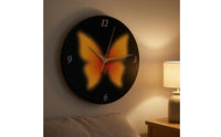 Butterfly Wall Clock Black Dial Round Wall Clock Gold-Tone Hands Timepiece