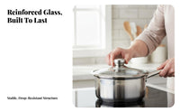 Heat-Resistant Glass Pot Lid Thickened Stainless Steel Rim Glass Lid See-Through Design Stainless Steel Skillet Cover for Chefs, Adults, Kitchen