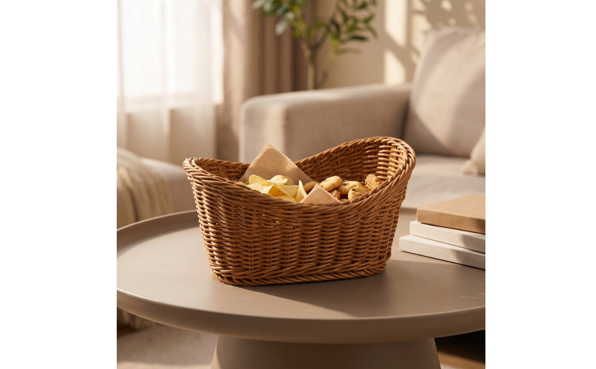 Handwoven Imitation Rattan Basket | Shallow, Bread Basket with Reinforced rims, for Kitchen