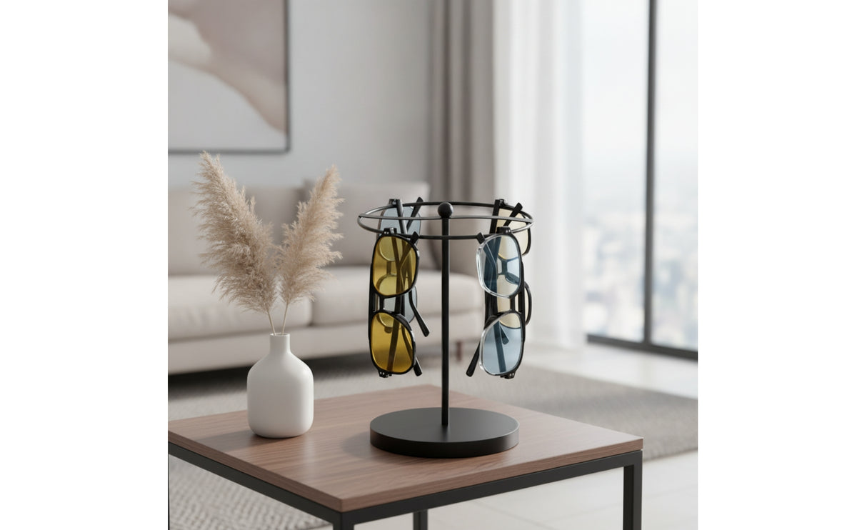 Metal Glasses Display Stand Desktop Sunglasses Organizer with Round Base Compact Tabletop Sunglasses Rack for Eyewear Collectors, Vanity, Shop Counter