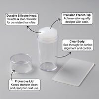 French Manicure Stamper with Cap and Plate Transfer for Nail Design and Technicians, Professional Kit