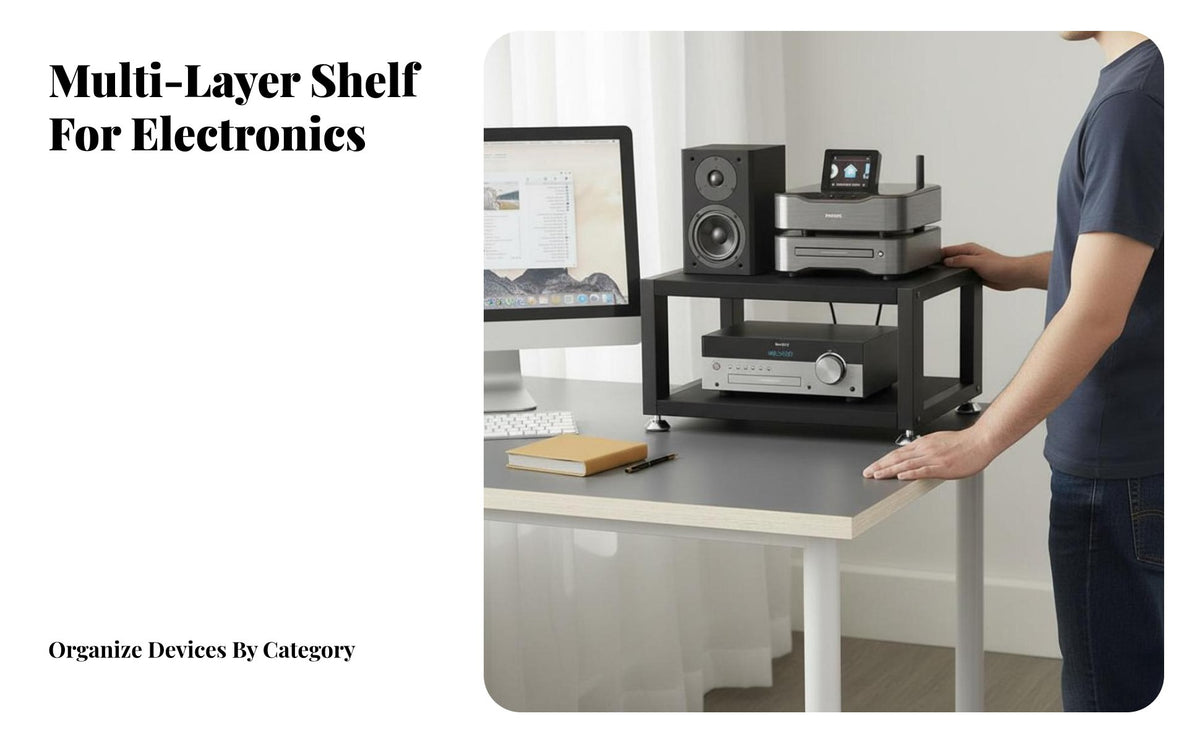 Space-Saving Desktop Audio Rack Sturdy and Long-Lasting Small Stereo Equipment Rack Stable Structure Audio Component Shelf Unobstructed Design for Audiophiles, Music Producers, Home Studio, Study Room