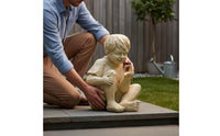 Pastoral Theme Resin Boy Girl Ornament Luminous Child Sculpture for Patio, Balcony, Desktop