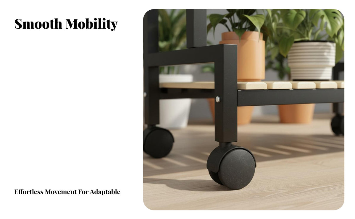Multi-Tier Plant Stand With Wheels Multi-Tier Flower Shelf Lockable Casters Rolling Plant Stand for Gardeners, Balcony, Living Room, Indoor