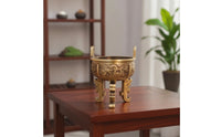 Incense Burner with Legs Brass Ding Bowl Dragon Relief Censer for Practitioners