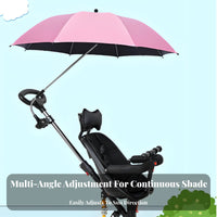 Black Glue Coating Protection Stroller Sunshade Lightweight & Foldable Clamp-on Stroller Umbrella Heat Reflective for Travel, Beach, Walks