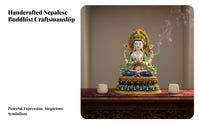 Traditional Craftsmanship Four-Armed Avalokiteshvara Statue Multi-Color Finish Nepalese Design Guanyin Statue Intricate Intricacy S Tibetan Chenrezig Sculpture for Buddhists, Art Collectors, Mindfulness Practitioners, Buddhist Shrine, Temple