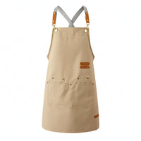Large Front Pocket Cross-Back Apron Long Work Apron Leather-Look Strap Tabs Workwear Adjustable for Kitchen, Gardening, Service