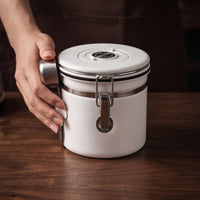 Airtight Coffee Canister with Scoop Stainless Steel Coffee Canister Vacuum Sealed Container Countertop for Baristas, Kitchen Counter