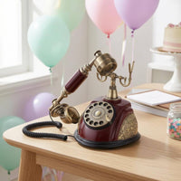 Mahogany Finish Message Recorder Phone Gold-Tone Hardware Vintage Rotary Telephone Metal Accents Decorative Filigree Telephone