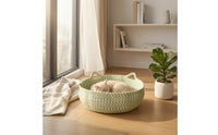 Raised Rim Basket Cat Bed Open Top Woven Cat Nest